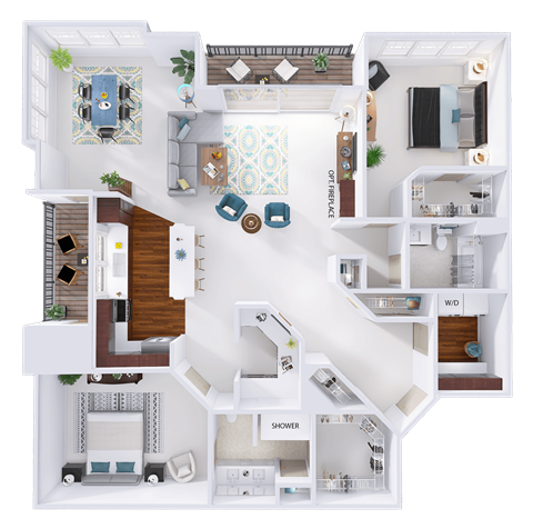 a 3d rendering of a floor plan of a house